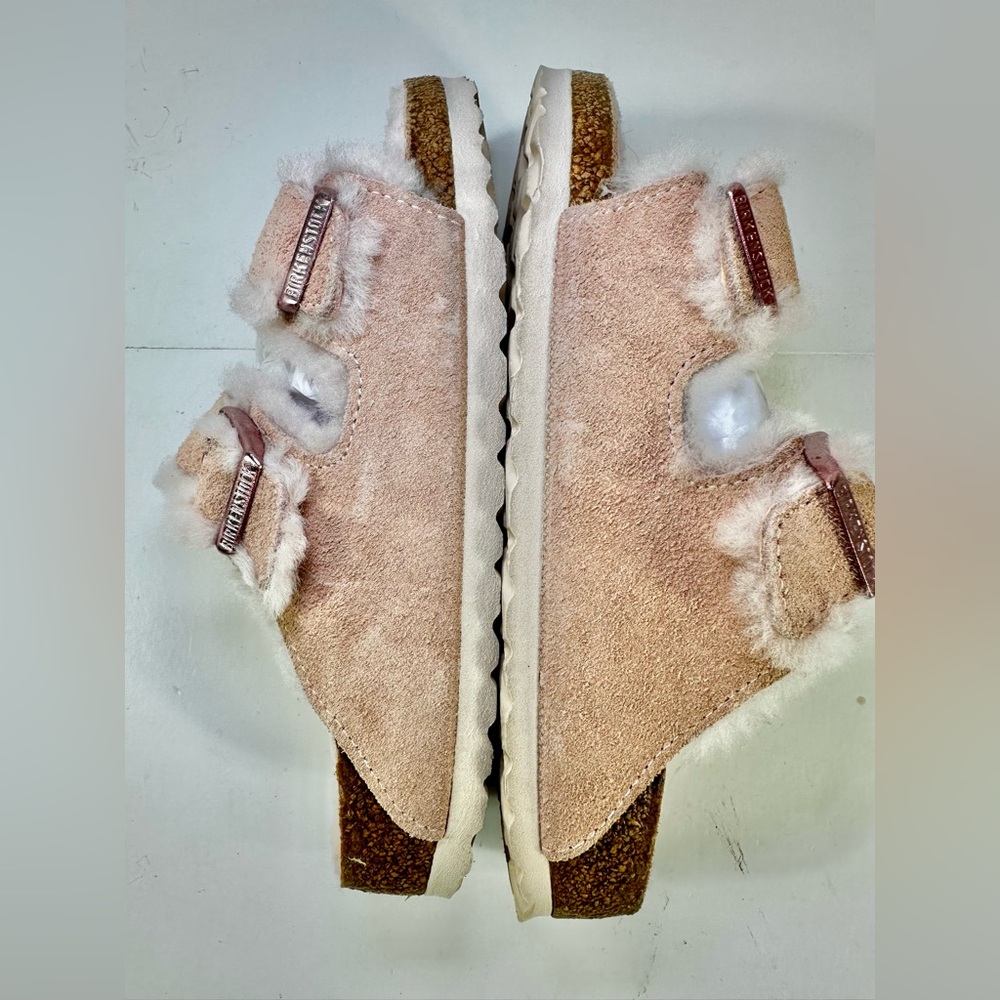 Birkenstock Arizona Shearling Light Rose Pink Fur Slide Sandals EU 35 - Picture 12 of 15